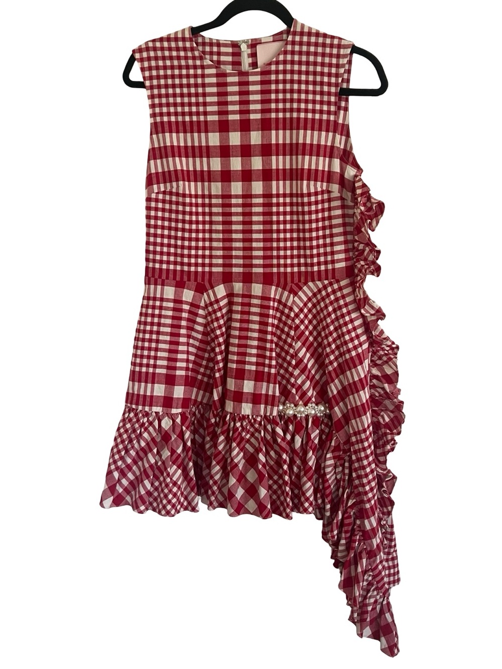 Simone Rocha x H&M Red Gingham Asymmetric Cotton Dress Small